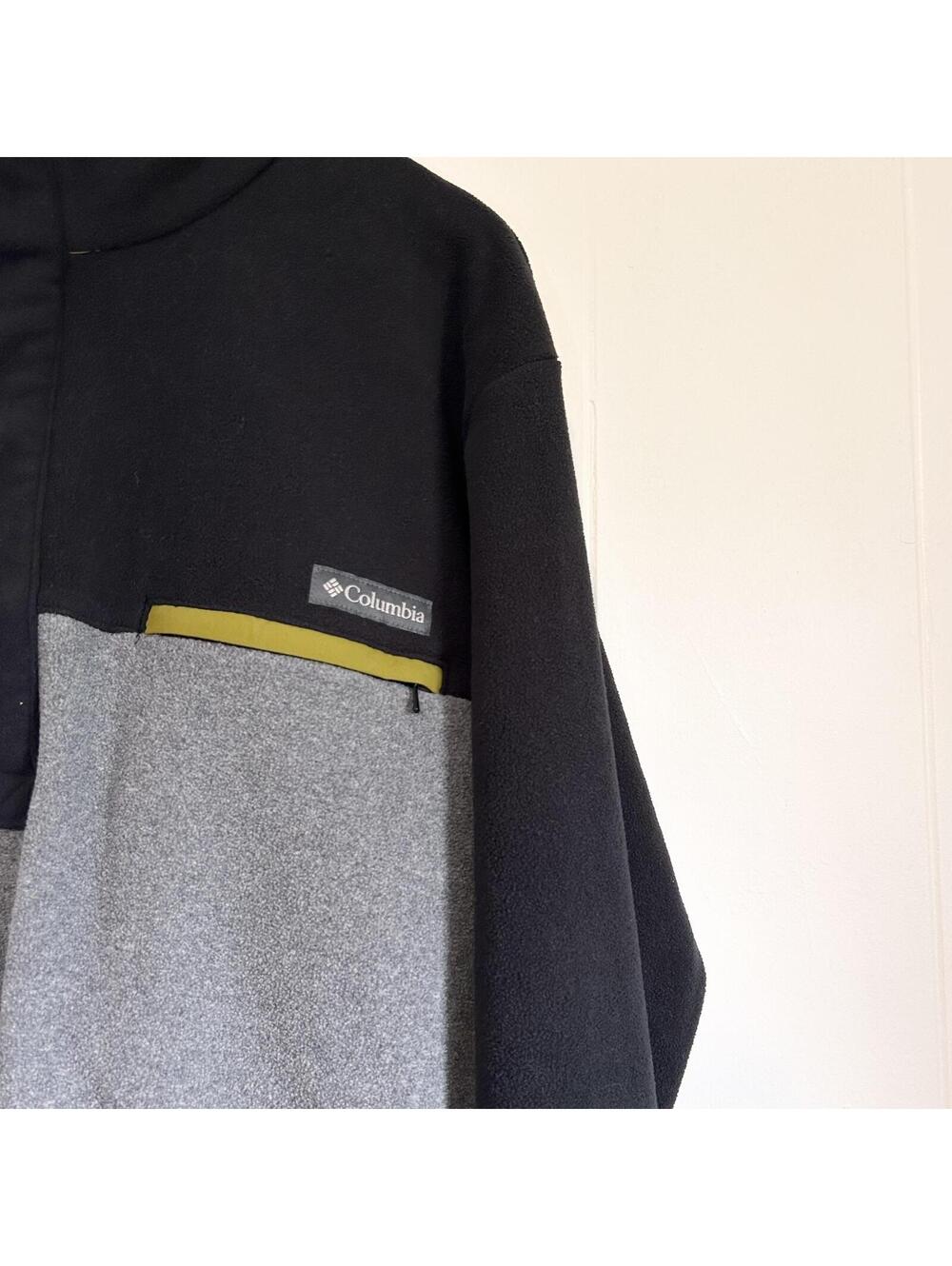 Columbia Colorblock Black Green Long Sleeve Fleece Pullover Sweater Men's XL - Picture 2 of 6
